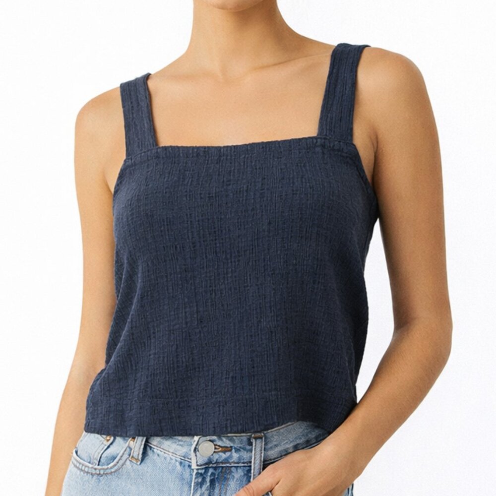 Madewell Textured Tank Top XS Navy Blue Cotton Blend Minimalist Boho Vacation